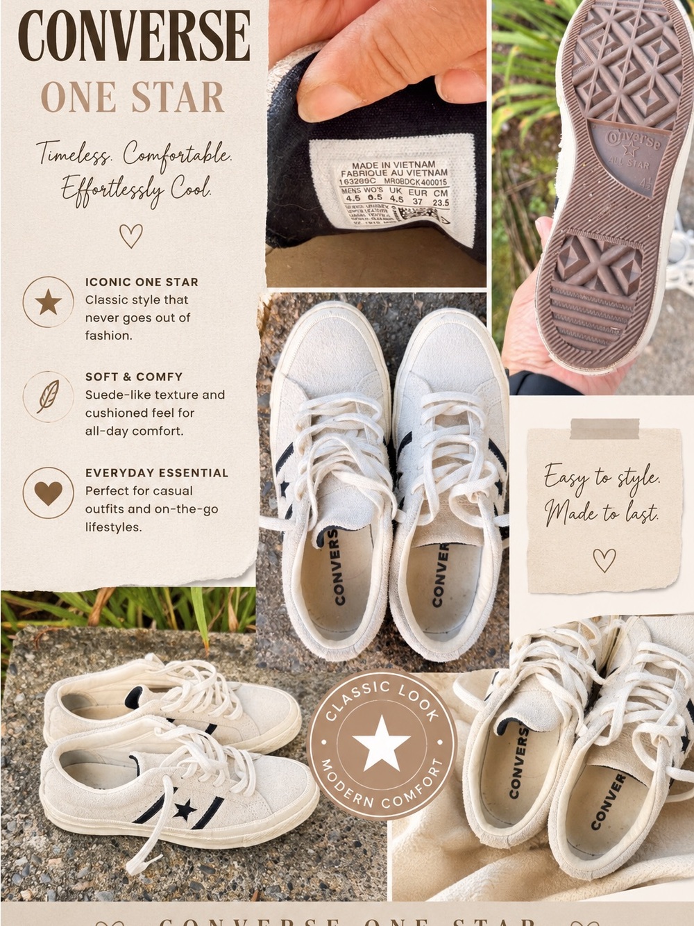 Converse One Star Academy Pro  Top Sneakers in Cream with Black Star fr